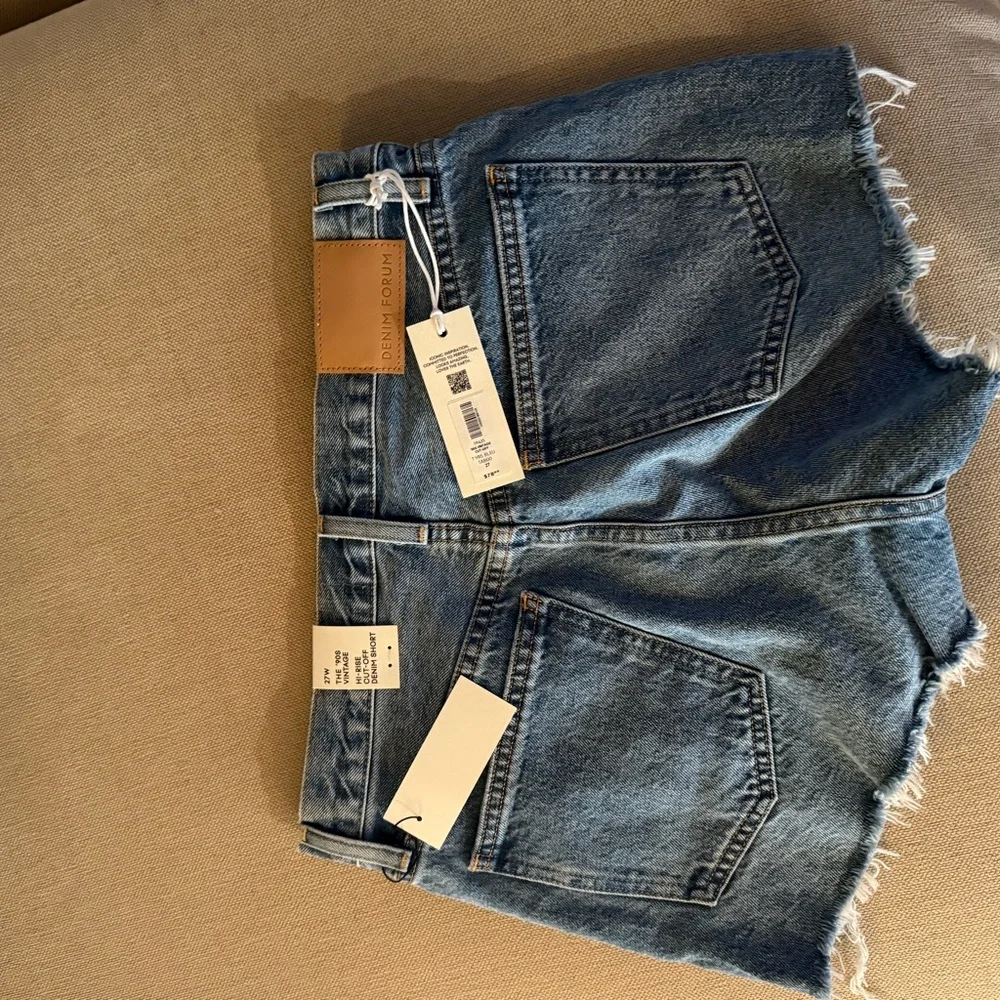 Denim Forum Distressed Light Blue Jean Shorts - Picture 2 of 2
